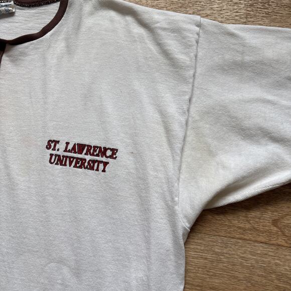 Vintage Champion Ringer T Shirt 80s At. Lawrence University Jersey Knit XL - Picture 3 of 11